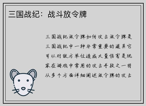 三国战纪：战斗放令牌